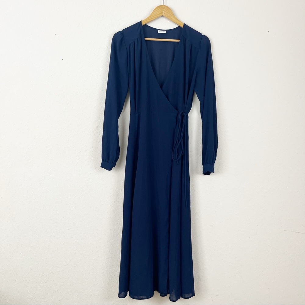 Babaton Blue Long Sleeve Wrap Maxi Dress Size Small